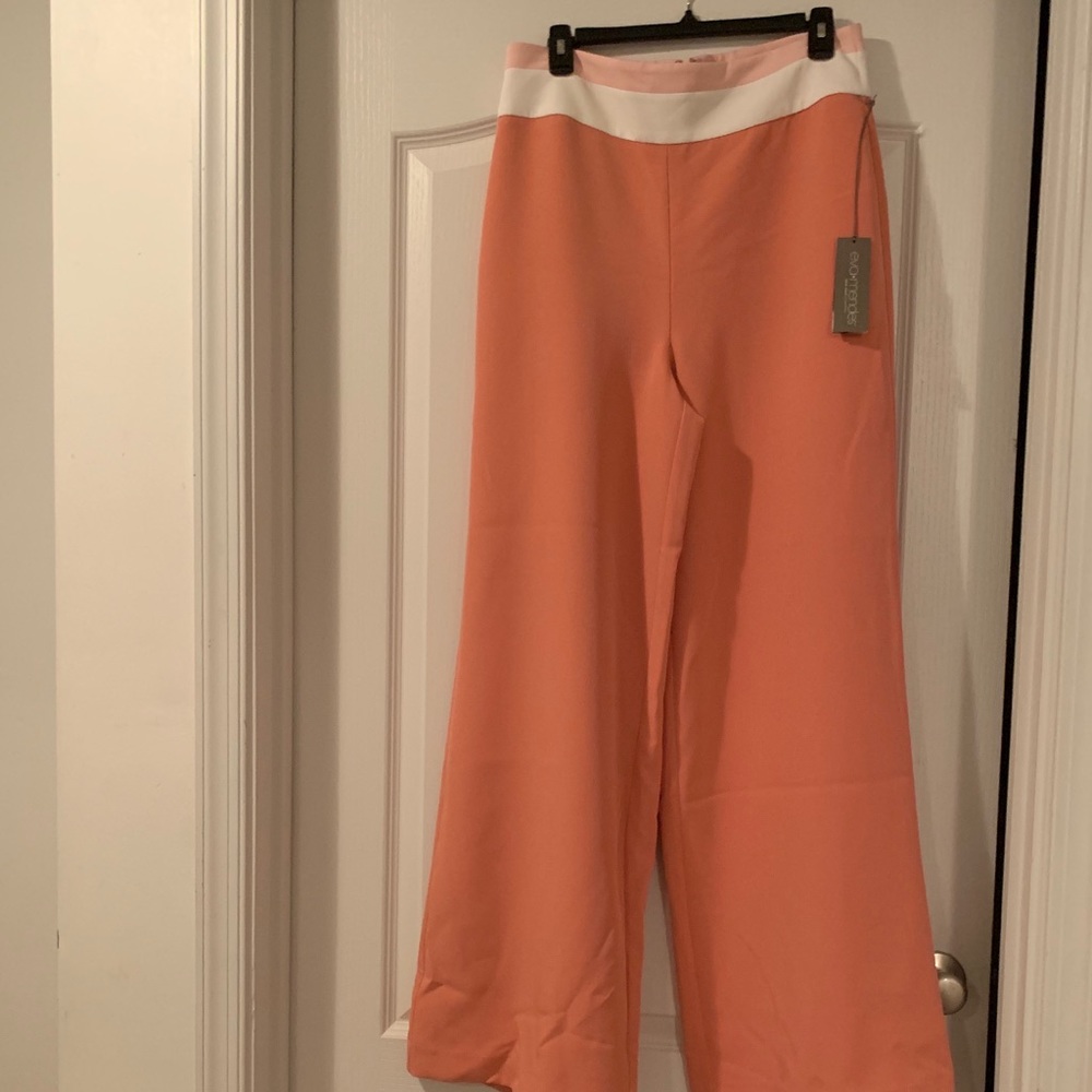 Eva Mendes wide leg size 8. Coral w/ white band,